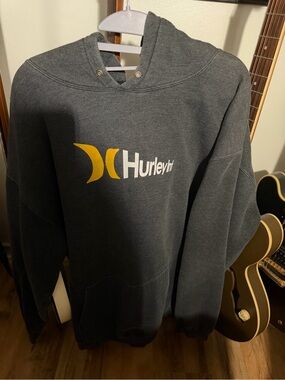 Hurley Charcoal Gray Pullover Hoodie with Yellow Logo Accent